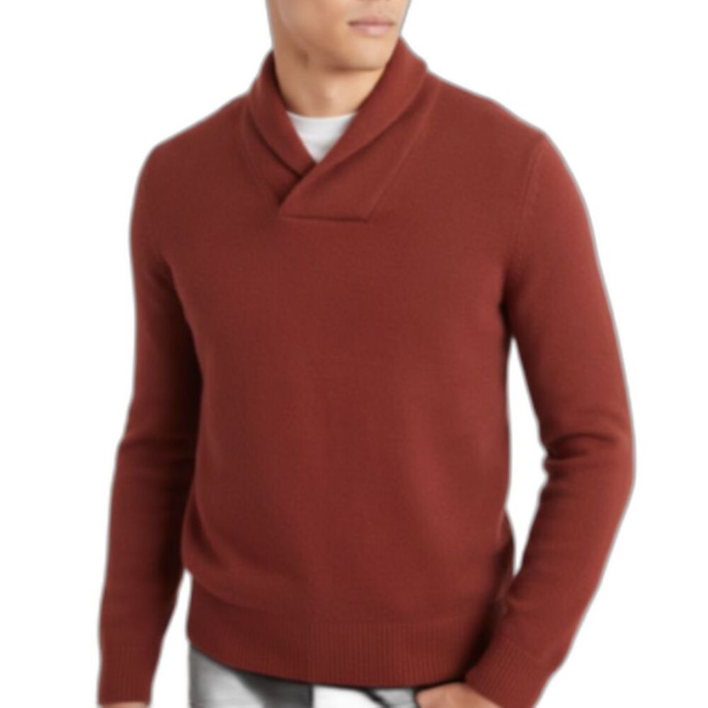 Banana Republic Mens Wine Red Marled Cotton-Blend Shawl Collar LS Sweater Size L